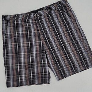 Hurley Flat Front Shorts Brown & Blue Plaid Size 38